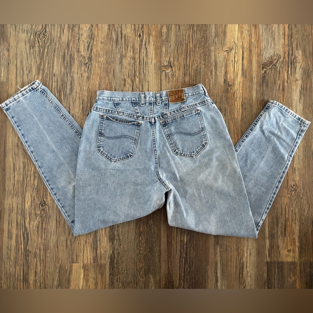 Vtg Lee Riveted High Waist Mom Jeans Sz 16 Light Blue Denim 80s 90s Western Yoke